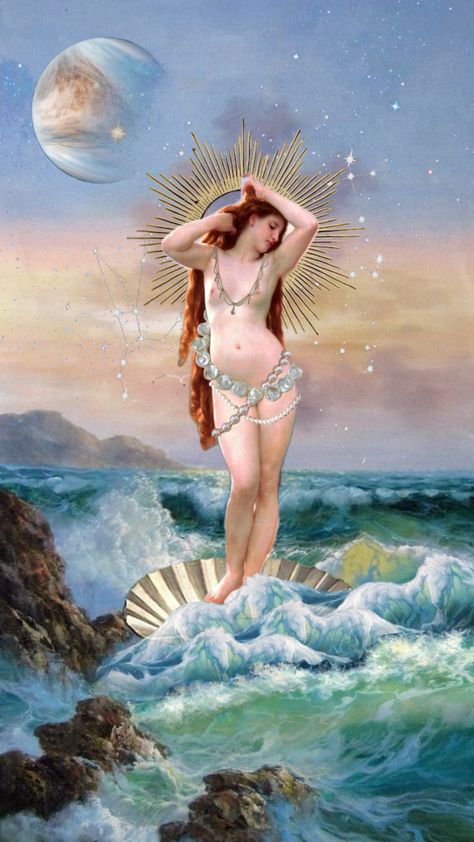 Birth of Venus 🪞#venus #aphrodite #water #art #artaesthetic #women #stars #femalepower #romance #godess #wallpaper #mythology #constellations #planets Aphrodite Altar, Venus Aphrodite, Lady Aphrodite, Aphrodite Aesthetic, Goddess Aphrodite, Aphrodite Goddess, Oh My Goddess, Birth Of Venus, Witchy Wallpaper