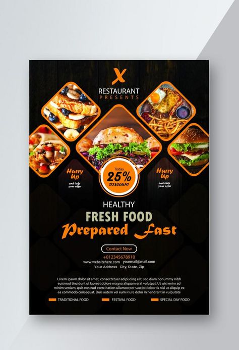 Restaurant Offers Posters, Food Flyer Design Layout, Food Event Poster, Menu Poster Design, Restaurant Posters, Summit Design, Food Flyer Design, Food Layout, Restaurant Brochures