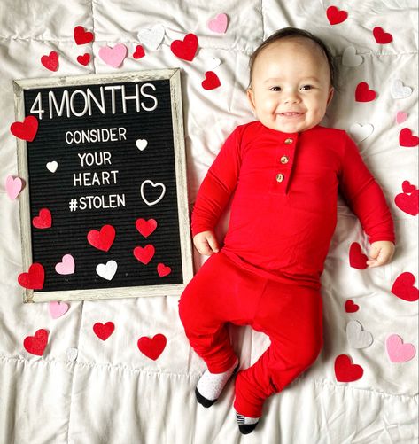 2 Month Baby Picture Ideas Valentines, January Baby Milestone Ideas, 4 Months Milestones Pictures, February Milestone Baby Boy Picture, 4 Month Valentine Pictures, Valentines Milestone Picture Boy, 4 Month Old Valentines Day Pictures, 4 Month Picture Ideas, 3 Months Old Photoshoot