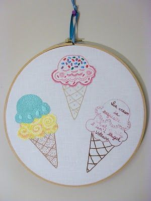 Ice Cream Embroidery, Cream Illustration, Ice Cream Illustration, Tea Party Cake, Cream Embroidery, Time For Tea, X Stitch, Chalk Pens, Food Painting