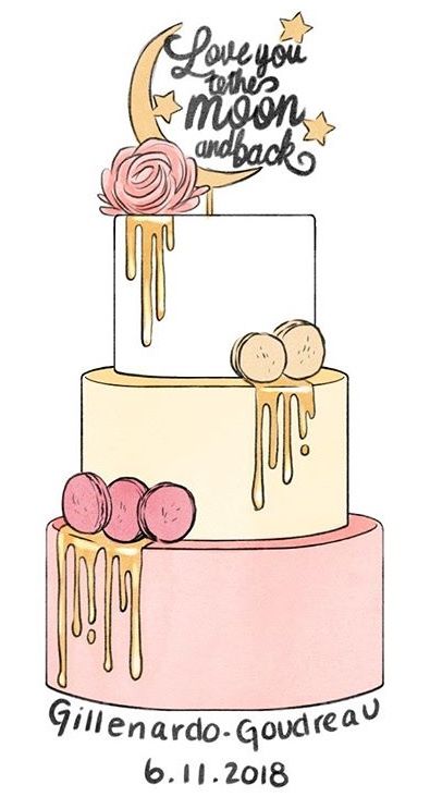 Wedding cake illustration by Christianne Gillenardo-Goudreau Cake Decorating Drawing, Cake Designs Illustrations, Drawing Cake Ideas, Birthday Cake Illustration Drawing, Birthday Cake Art Drawing, Drawing Cake Birthday, Cake Designs Drawing, Cake Sketch Drawings, Birthday Cake Drawing Aesthetic