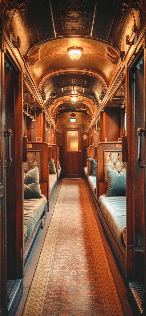 Abandoned Train Interior, Harry Potter Room Wallpaper, Fancy Train Interior, Hogwarts Interior Aesthetic, Hogwarts Interior Design, Harry Potter Inspired House, Old Train Interior, Old Train Aesthetic, Hogwarts Room Aesthetic