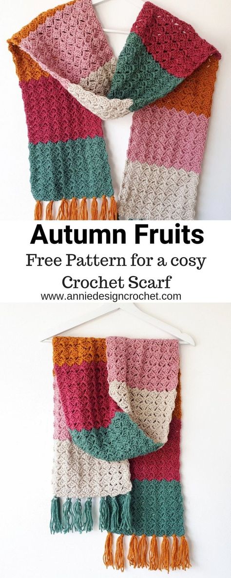 This free pattern for a cosy crochet scarf, is suitable for a beginner and is perfect for cooler weather, to wrap you in all the warmth you will need. The easy repeat pattern makes this project a fast make, you could rustle up a trendy color-block scarf for everyone on your gifting list! Instructions in US and UK Crochet terms.The bold and vibrant colors make a great statement accessory to brighten up a neutral outfit. Cosy Crochet, Crochet Scarfs, Crocheted Scarf, Winter Crochet, شال كروشيه, Crochet Scarf Pattern Free, Color Block Scarf, Cozy Crochet, Crochet Blog