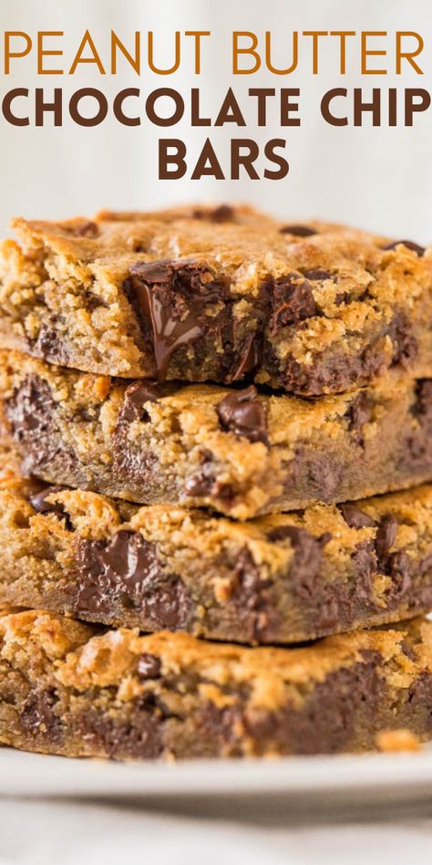 Peanut Butter Chocolate Bars (7 Ingredients!) - Averie Cooks Peanut Butter Chocolate Chip Bars, Pancake Sausage, Peanut Butter Bars Recipe, Averie Cooks, Chocolate Chip Bars, Peanut Butter Chocolate Bars, Dessert Bar Recipe, Lost 100 Pounds, Peanut Butter Desserts