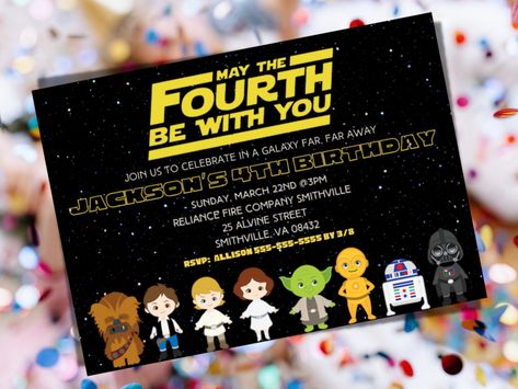 May The Fourth Birthday Party, Star Wars Third Birthday, Star Wars Fourth Birthday, May The Fourth Be With You Birthday, Star Wars 4th Birthday Party, Fourth Birthday Theme Boy, Boy Fourth Birthday Party Ideas, May The 4th Be With You Birthday Party, May The Fourth Be With You Party