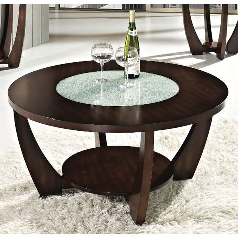 Modern Brown Round Coffee Table - Rafael Cherry Wood Coffee Table, Wooden Cocktail Table, Cherry Coffee Table, Meja Sofa, Steve Silver Furniture, Tea Table Design, Round Coffee Table Modern, Round Cocktail Tables, Occasional Table