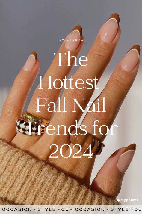 Fall 2024 Nail Trends. Searching for trendy fall nail ideas for 2024? Look no further! Explore the latest fall nail design trends we're loving right now. From chic and simple designs to the best fall nail colors and art, and brown nail inspo, we've got all the inspiration you need for pretty nails this autumn. Fall Nails Designs 2024, Trendy Almond Nails Fall, Autumn Nails 2024 Trend, Nail For Brown Skin, Short Autumn Nails 2024 Trends, Fall Tip Nails, Autumn Manicure 2024, Nail Autumn Design, Nail Autumn 2024