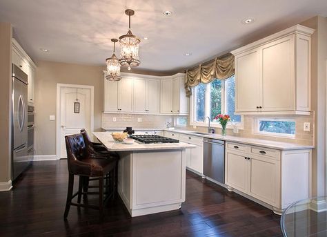 Which Paint Colors Look Best with White Cabinets? Kitchen Cabinets European Style, Custom Wood Kitchen Cabinets, White Kitchen Paint Colors, European Style Kitchen, White Kitchen Paint, White Wood Kitchens, Madison Style, Hardwood Floors In Kitchen, Kitchen Design Gallery