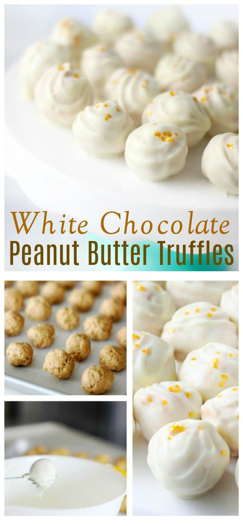 These white chocolate peanut butter truffles look (and taste) like they would be complicated to make, but they come together in minutes! Filled with a delicious peanut butter filling, they are perfect for any occasion. White Chocolate Peanut Butter Cups, White Chocolate Melts Recipes, What To Make With White Chocolate, White Melting Chocolate Recipes, Peanut Butter Dipped Oreos, White Chocolate Candy Recipes, White Chocolate Peanut Butter Balls, White Chocolate Reeses, White Chocolate Peanut Butter