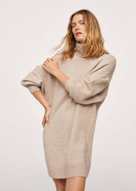 29 Trendy Basics to Buy From Mango's Winter Sale | Who What Wear Roll Neck Jumper Dress, Jumper Designs, Mango Dress, Dress Winter, Roll Neck Jumpers, Womens Knit Dresses, Garment Labels, Dress Shapes, Designer Shorts