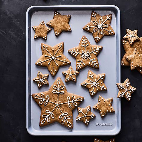 Gingerbread Cookie Tree Recipe | Crate & Barrel Gingerbread Cookie Tree, Ginger Cookies Christmas, Gingerbread Icing, Cookie Tree, Christmas Cookie Swap, Gingerbread Decorations, Star Cookies, Holiday Cookie Recipes, Cookie Swap