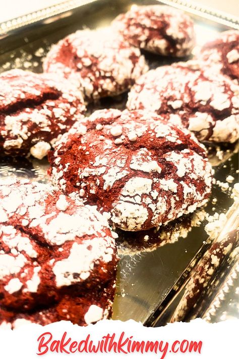 These Red Velvet Cool Whip Cookies are so easy to make and the best part is you only need four ingredients to make them. Red Velvet Cake Mix Cookies, Red Velvet Crinkles, Red Velvet Crinkle Cookies, Cool Whip Cookies, Vegan Christmas Cookies, Crinkle Cookies Recipe, Velvet Cookies, Red Velvet Cake Mix, Cookies From Scratch