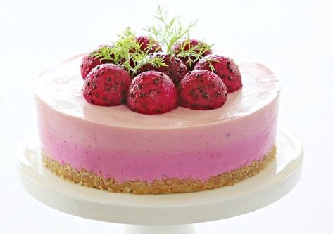 Learn more about Red Dragon Fruit Cheesecake from SideChef! Dragon Fruit Cheesecake Recipes, Dragon Fruit Cheesecake, Rice Noodles Recipe, Mei Fun, Red Dragon Fruit, Fruit Cheesecake, Buah Naga, Chocolate Yogurt, Rice Vermicelli