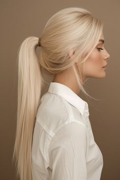 White Honey Blonde Hair, Cool Platinum Blonde Hair, Hair Color Icy Blonde, Honey Platinum Blonde, Warm Platinum Blonde Hair, Blonde Hair Ponytail, Blonde Platinum Hair, Long Platinum Blonde Hair, Cool Toned Blonde