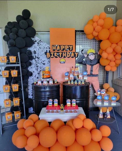 Naruto Birthday Party Naruto Baby Shower Ideas, Itachi Birthday Party Ideas, Itachi Party Decorations, Naruto Balloon Garland, Naruto Bday Party Ideas, Naruto Wedding, Anime Themed Birthday Party, Naruto Themed Birthday Party, Naruto Birthday Party Ideas