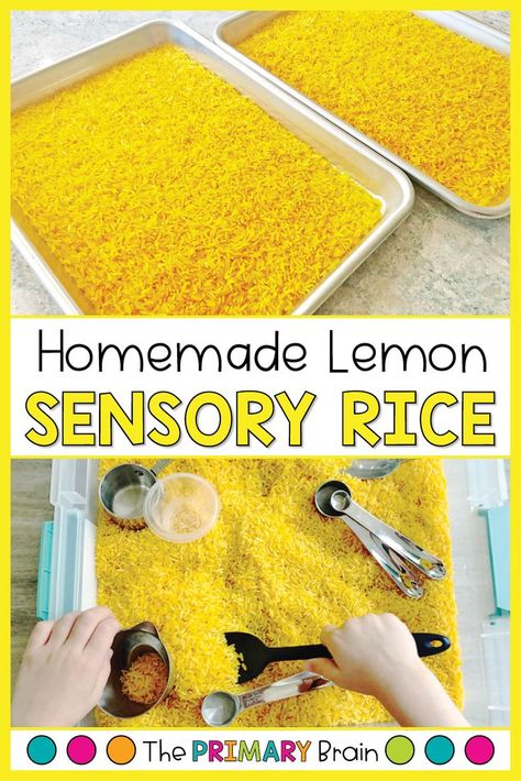 Yellow Infant Activities, Sunshine Sensory Bin, Bee Themed Sensory Bin, Sunflower Sensory Bin, Lemonade Sensory Bin, Lemonade Activities For Preschool, Yellow Preschool Activities, Picnic Sensory Bin, Yellow Activities For Preschool