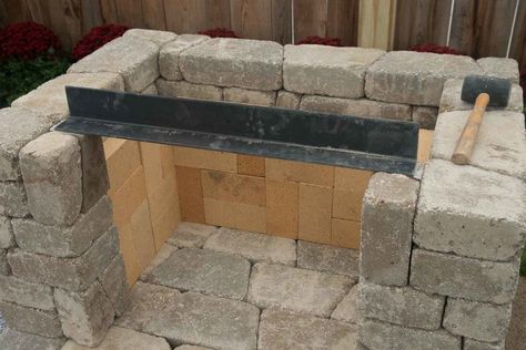 Outdoor Stucco Fireplace Ideas, Diy Outdoor Wood Burning Fireplace, How To Build Outdoor Fireplace, How To Build A Fireplace, Cinder Block Fireplace, Simple Outdoor Fireplace, Block Fireplace, Concrete Outdoor Fireplace, Build An Outdoor Fireplace