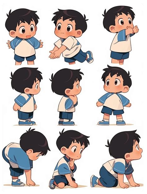 Chibi Art Style Reference Poses, Chibi Expressions, Character Expressions, Children's Book Characters, Chibi Boy, Illustration Art Kids, Chara Design, Chibi Style, Animation Sketches