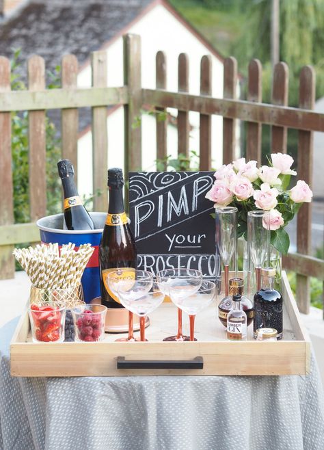 Prosecco Cocktails | The Prosecco Cart & 10 Ways To Pimp Your Prosecco Hen Party Dinner Table, Pimp My Prosecco, Prosecco Cart, Pimp Your Prosecco, Prosecco Party, Cozy Hot Drinks, Prosecco Drinks, Prosecco Bar, Hen Ideas