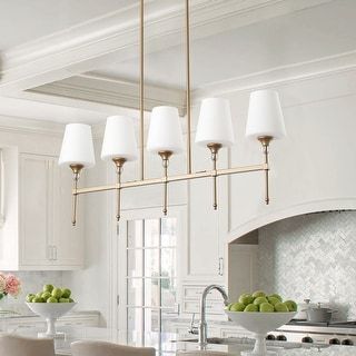 Modern Gold 5-Light Kitchen Island Chandelier with Milky White Glass Shades - Bed Bath & Beyond - 39476703 White Gold Kitchen Ideas, Small Kitchen Island Lighting, Lighting Over Kitchen Island, Over Island Lighting, Island Lighting Kitchen, Kitchen Island Lighting Ideas, Dream Building, Lights Over Kitchen Island, Kitchen Island Lights