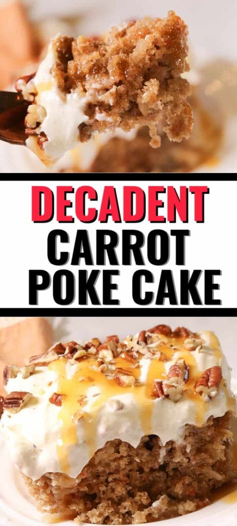 Jack Stack Carrot Cake Recipe, Box Carrot Cake Recipe, Cake Mix Carrot Cake Recipe, Carrot Poke Cake, Carrot Caramel, Jello Cakes, Caramel Poke Cake, Recipe For Carrot Cake, Recipe Carrot Cake