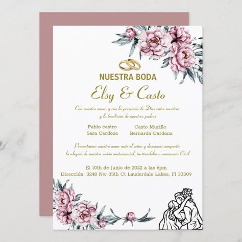 Wedding Invitations In Spanish, Spanish Wedding Invitations, Pink Wedding Theme, Formal Wedding Invitations, Wedding Anniversary Invitations, Anniversary Invitations, Simple Wedding Invitations, Create Your Own Invitations, Wedding Announcements