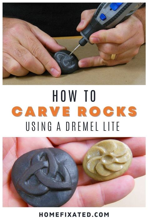 A great tool for a great how to project. Learn all about dremel lite. #homefixated Dremel Projects Beginner, Dremel Stone Carving Tools, Diy With Dremel, Dremel Rock Carving, Wood Engraving Diy Dremel Tool, Carving Stone With Dremel, Dremel Pen Projects, Engraving Rocks Diy, Carving Rocks With Dremel