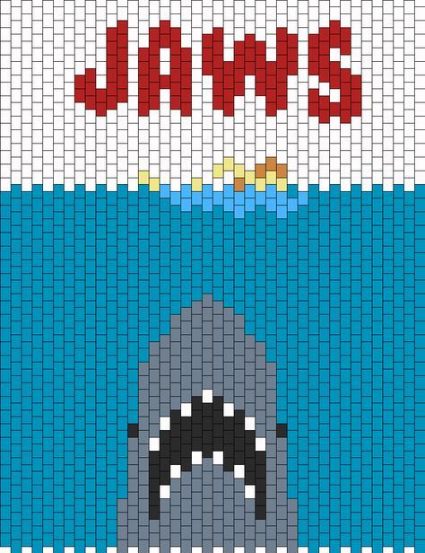 Jaws Cross Stitch Pattern, Jaws Poster, Grid Design Pattern, Kandi Cuffs, Beaded Banners, Shark Pattern, Kandi Cuff, Pony Bead Patterns, Pixel Crochet