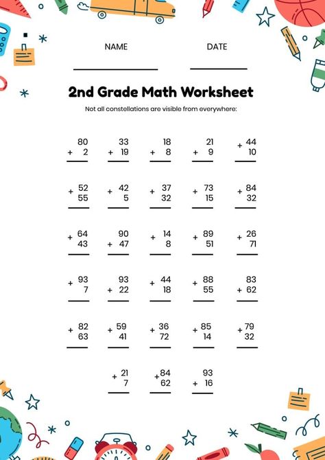 Hand-drawn 2nd Grade Math Worksheet Class Crafts, Math Coloring Worksheets, Math Sheets, Mathematics Worksheets, Subtraction Word Problems, 2nd Grade Math Worksheets, English Grammar Worksheets, 2nd Grade Worksheets, Printable Math Worksheets