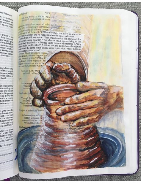 Potter And Clay Drawing, Potter And Clay Tattoo, Potter And Clay, Bible Story Drawings, Bible Painting, Christian Art Painting, Art Journaling, Jesus Christ Illustration, Jesus Wall Art