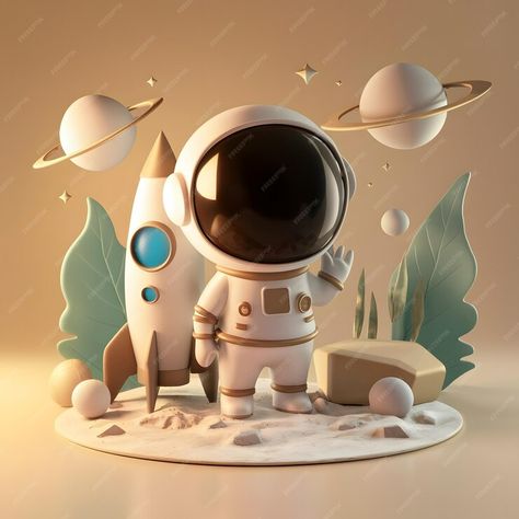 Premium Photo | 3D rendering C4D cartoon style white and beige colors A tiny astronaut stands next to the rocket 3d Modeling Ideas, Tiny Astronaut, 3d Astronaut, Astronaut Illustration, 3d Inspiration, 3d Printing Art, Astronaut Art, Blender Tutorial, White And Beige