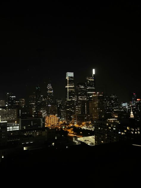 Philadelphia skyline at night. Dark background with glowing city lights. Philly Night Aesthetic, Philly Aesthetic Night, Philadelphia City Aesthetic, Philly At Night, Philadelphia At Night, City Skyline Aesthetic, Philadelphia Aesthetic, Philly Skyline, City Skyline At Night