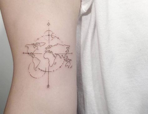 World Map Compass Tattoo, Map Compass Tattoo, World Map Tattoo, World Map Tattoos, Globe Tattoos, Map Tattoo, Map Compass, Compass Tattoo Design, Map Tattoos