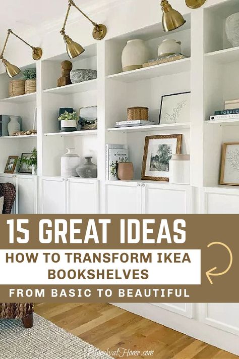 15 Best Ikea Bookshelf Hacks. Need a way to add more storage or a fresh look for your home? Ikea bookshelf hacks are an easy solution. Maximize your living room charm and storage with these bookshelf ideas. Save these IKEA ideas. Ikea Tall Bookshelf, Ikea Units Living Room, Custom Book Shelf, Diy Bookshelf Ikea Hacks, Bookcase Tv Wall Living Room, Custom Shelving Living Room Built Ins, Bookshelf Hacks Diy, Bookshelf Wall Office, Ikea Book Shelf Hack