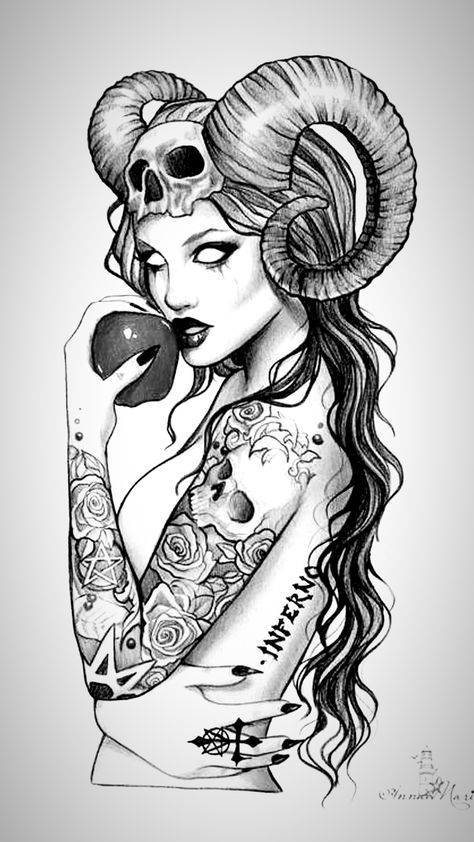 Dessin Medusa Tattoo, 666 Tattoo Design, Dark Fantasy Tattoo Ideas, Lilith Tattoo Art, Lilith Sketch, Demonic Woman Tattoo, Lilith Drawing Sketch, Satanic Woman Tattoo, Dark Fantasy Tattoo