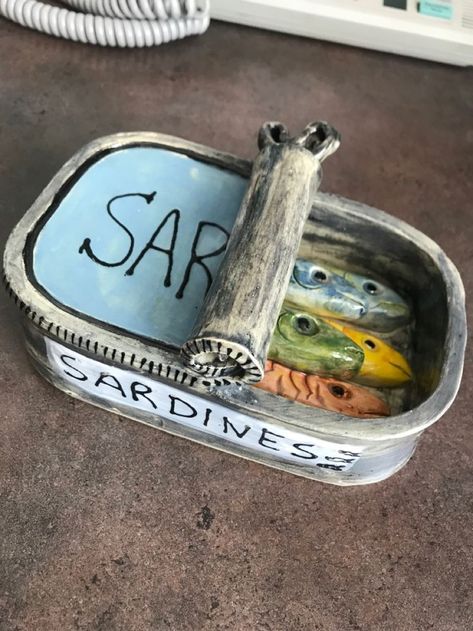 Homemade Ashtray, Weird Ashtrays Clay, Ash Tray Clay, Ash Tray, Clay Sardines Can, Ceramic Ash Tray Handmade, Clay Ashtray For Cigars, Fish Ashtray, Clay Fish