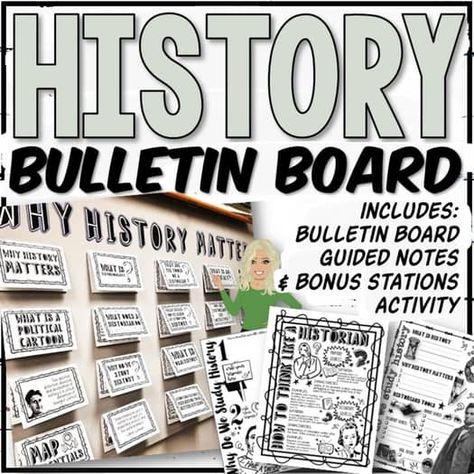 Social Studies Toolbox | Teachers Pay Teachers History Title Page For School, Think Like A Historian, Classroom Timeline, Social Studies Bulletin Boards, History Teacher Classroom, History Display, History Bulletin Boards, High School History Classroom, Interactive Bulletin Board