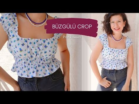 KOLAY BÜZGÜLÜ CROP BLUZ DİKİMİ | Kalıpsız Kare Yaka Bluz Dikimi - YouTube Womens Clothes, Couture, Crop Tops, Clothes For Women, Women's Top, Clothes