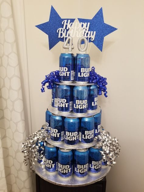 Beer Can Birthday Cakes For Men, Bud Light Cakes For Men, Budlight Beer Gift Ideas, How To Make A Beer Cake With Cans, Beer Can Cakes For Men, Beer Can Birthday Cake, Budlight Party Ideas, Budlight Cakes For Men, Beer Can Cake Tower