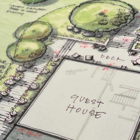 Huntlands Landscape Arch. on Instagram: "Linear vs curvilinear schemes for this small project around a beautiful new guest home on this estate property.  #landscapearchitecture #larchitecture #landscapearchitect #design #designprocess #landscapedesigner #garden #gardendesigner #sketch #rendering #landscapearchrendering #schematics #guesthouse #estate #firepit #patio #deck #sunset #views #huntlands #huntlandsla" Housing Landscape Design, Guest Home, Garden Desig, Landscape Architecture Drawing, Firepit, Sunset Views, Landscape Architect, Patio Deck, Architecture Drawing