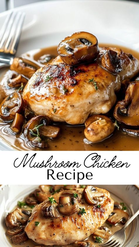 Elevate your Friendsgiving dinner recipes with this Savory Mushroom Chicken. Perfectly cooked chicken breasts bathed in a creamy, earthy mushroom sauce make this dish a standout for winter dinner recipes. It’s hearty, comforting, and elegant—ideal for sharing with family and friends. Chicken And Mushroom Recipes, Chicken And Mushrooms, Chicken Mushrooms, Chicken Mushroom Recipes, Chicken And Mushroom, Chicken Eating, Food Chocolate, Chicken Food, Mushroom Chicken