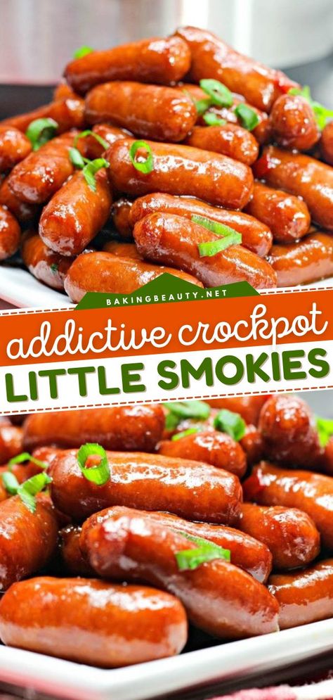 Crockpot Little Smokies, Gameday food ideas, crowd pleasing appetizer recipes, tailgate food, homegating recipes Crockpot Party Appetizers, Crockpot Smokies, Crockpot Party, Crockpot Little Smokies, Little Smokies Recipes, Food Crockpot, Gameday Food, Smokies Recipe, Little Smokies