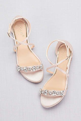 View Satin and Crystal Cross-Strap Flat Sandals JWTESSY Bridal Shoes Flats Sandals, Fashion Sandals Flat, Reception Shoes, Heel Sandals Outfit, Bridal Shoes Flats, Wedding Shoes Flats, Strappy Sandals Flat, Crystal Cross, Studded Heels