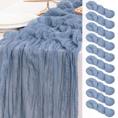 PRICES MAY VARY. 【PACKAGE】: 122'' x 35'' 10ft, 10 pack,gorgeous dusty blue cheesecloth table runner. Long enough to span over tables and drape gracefully. Perfect for special occasions to impress guests and adding flair to your dining spaces. 【MATERIAL】: Made from premium gauze fabric with exquisite wrinkled texture and delicately finished edges. This cheesecloth table runner has irresistible look and amazing soft touch, perfect for creating a romantic and rustic atmosphere. 【VERSATILE STYLE】: A Blue Cheesecloth Table Runner, Table Runner Thanksgiving, Rustic Table Runner, Cheesecloth Table Runner, Fall Table Runner, Boho Decoration, Dusty Blue, Table Runner, Shower