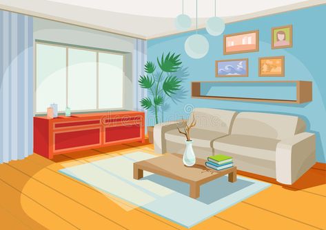 Vector illustration of a cozy cartoon interior of a home room, a living room royalty free illustration Cartoon Interior, Living Room Vector, Living Room Clipart, Cartoon Room, Living Room Cartoon, Cozy Cartoon, House Clipart, Living Room Images, Cartoon House