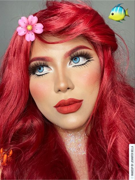 Arial Makeup Looks, Ariel Halloween Makeup, Ariel The Little Mermaid Makeup, Little Mermaid Makeup Looks, Princess Ariel Makeup, Ariel Makeup Look, Ginger Hairstyles, Disney Princess List, Ariel Halloween