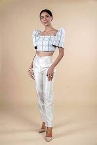 Modern Filipiniana Outfit Classy Pants, Casual Filipiniana, Modern Filipiniana Outfit, Colonial Outfit, Philippine Society, Modern Filipiniana Gown, Filipiniana Wedding Dress, Infinity Dress Styles, Modern Filipiniana Dress