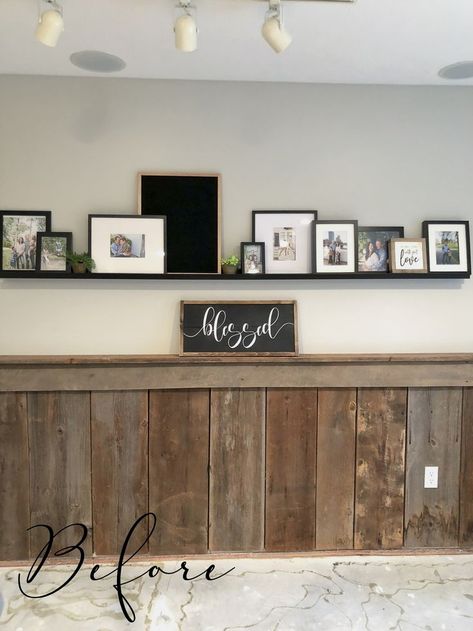 Come see how I took a rustic barnwood wall and transformed it into a more modern accent in our basement remodel for less than $40! Barnwood Ideas, Rustic Remodel, Basement Remodeling Diy, Barnwood Wall, Diy Basement, Basement Walls, Basement Bedrooms, Basement Remodel, Basement Decor