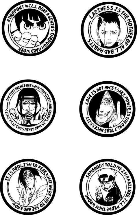 Naruto minimalistic black and white sticker with quote tagline rocklee, itachi, naruto, neji, decals, anime, ninja, shikamaru, quotes, tagline, madara Naruto Stickers Black And White, Naruto Cricut Projects, Itachi Minimalist, Shikamaru Quotes, Itachi Sticker, Naruto Black And White, Naruto Neji, Naruto Stickers, Naruto Svg