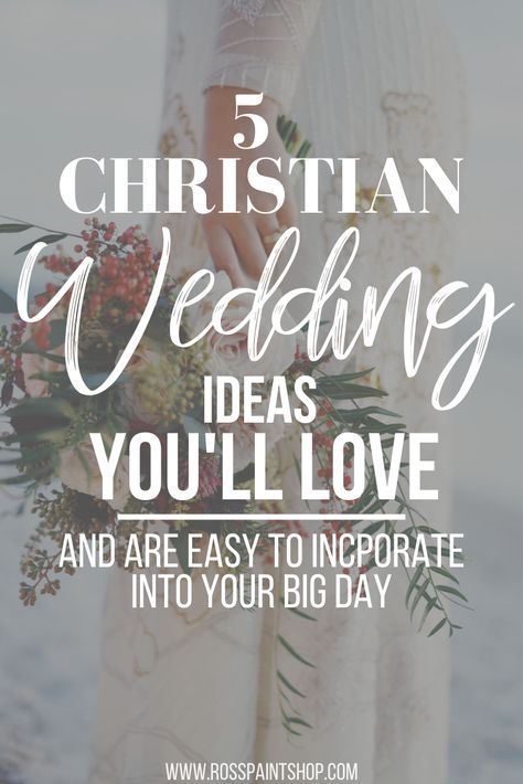 If you're planning a Christian wedding and want to incorporate faith into it, then these 5 Christian wedding ideas are perfect! From decor, to your guest book, to vows and more, these 5 ideas will allow your to add statement faith pieces into your big day without any extra stress. RossPaintShop.com #christianweddingideas #wedding #christian #weddingideas #weddingplanning Christian Wedding Rituals, Christian Wedding Ideas Ceremony Decor, Fun Christian Wedding Ideas, Christian Wedding Vows To Wife, Christian Traditions Wedding, How To Incorporate God Into Wedding, Gospel Centered Wedding, Boho Christian Wedding Decor, Worship At Wedding Ideas